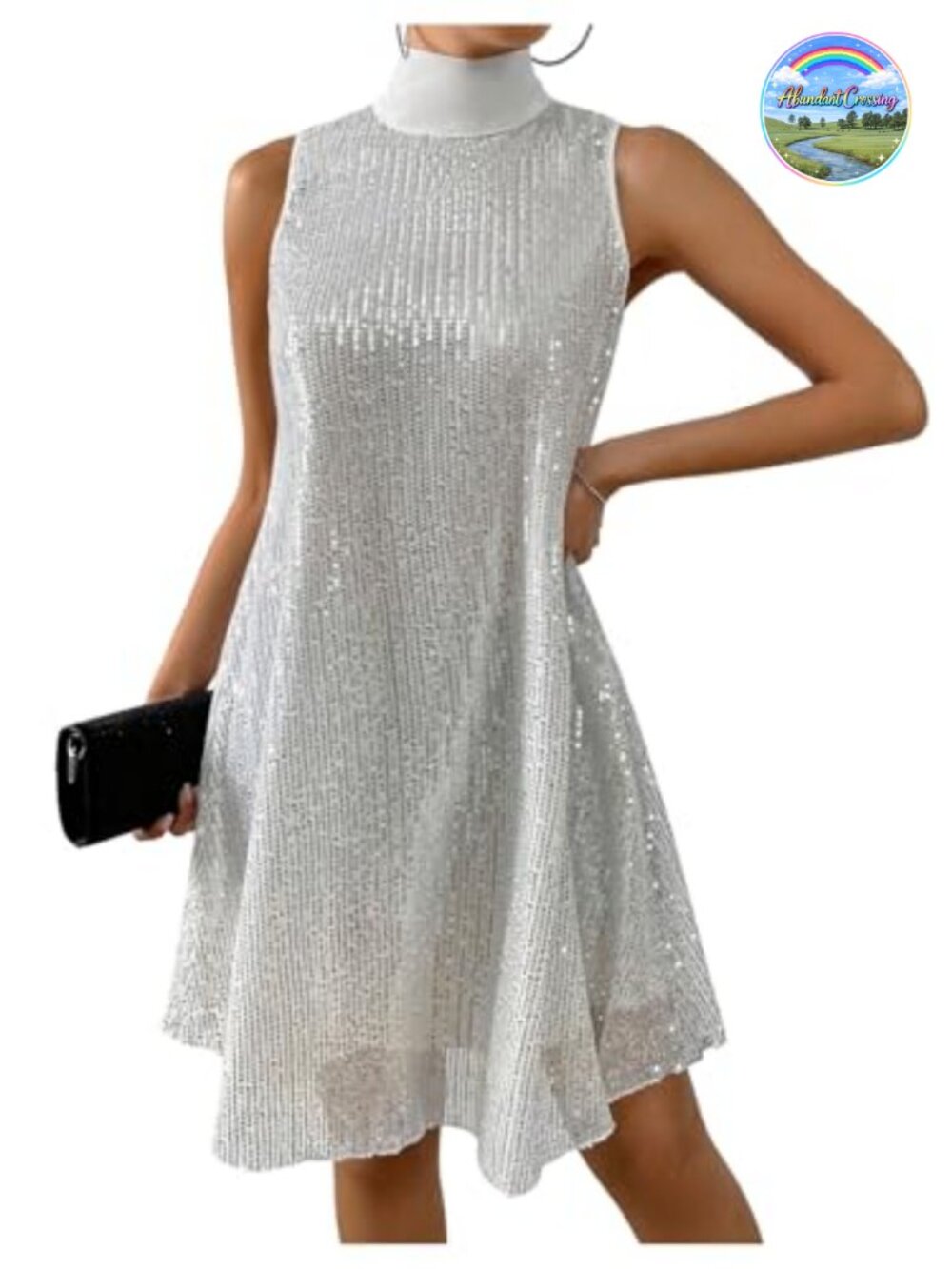 Sequin Cocktail Dress Sleeveless High Neck Backless Party